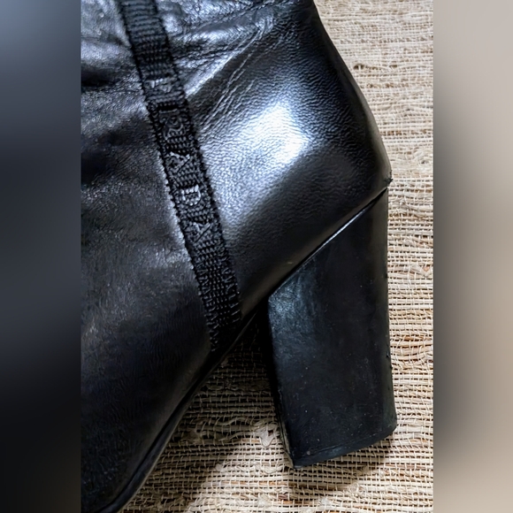 Prada • Tall Italian Leather Boots in Black SPELLOUT LOGO - Picture 3 of 6